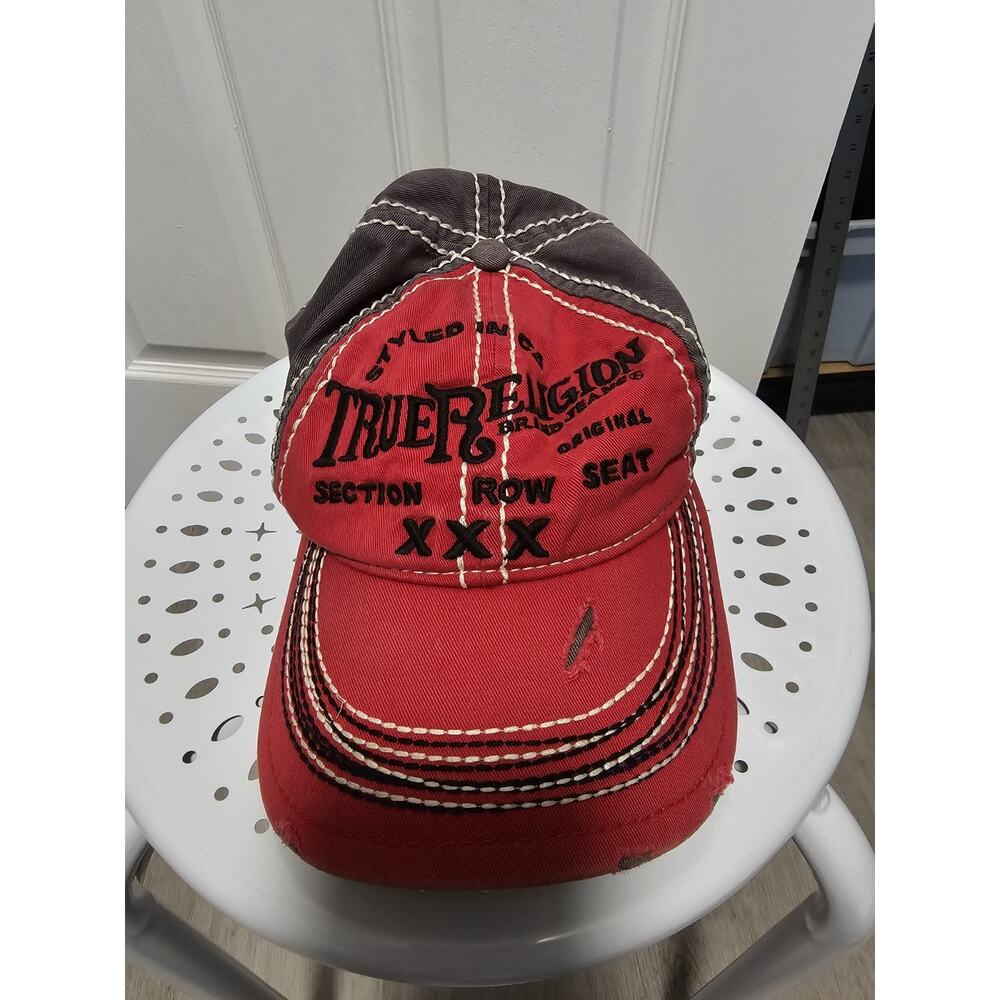 True Religion Distressed Triple X Baseball Cap Red